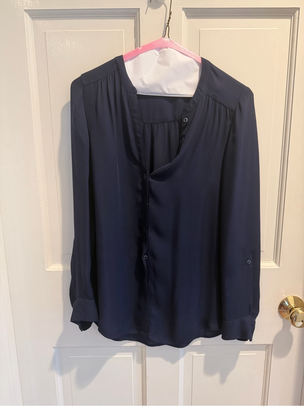 Joie 100% Silk Navy Blouse XS Long Sleeve Button Front